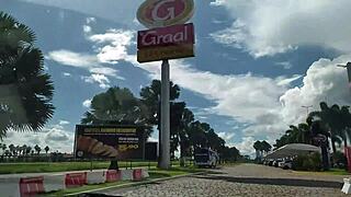 Girlfriend masturbates in restaurant, flashes naked outdoors