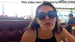 Girlfriend masturbates in restaurant, flashes naked outdoors