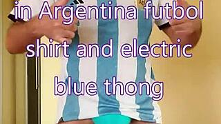 Pervy Papifachero trying to keep warm in winter by rubbing his daddy boner bulge in his electric blue thong and Argentina.