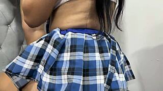 Cute couple milks huge tits and shares cumshot in intimate riding.