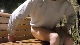 shemale ting xuan in panties outdoors, butt plug on, taking them off 😏