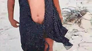 Horny Whore Shows Tits And Ass On Mexican Beach