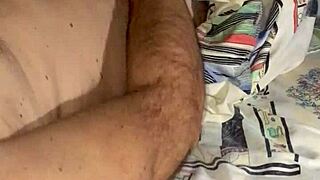 Nighttime bedroom handjob small cock cum orgasm european