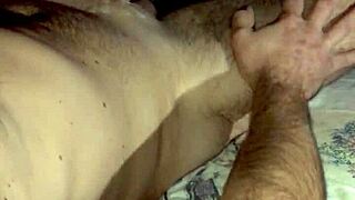 Nighttime bedroom handjob small cock cum orgasm european