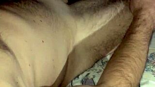 Nighttime bedroom handjob small cock cum orgasm european