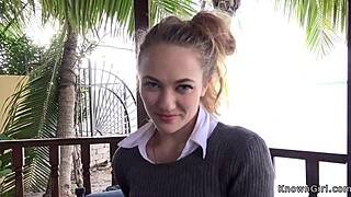 Girlfriend enjoys outdoor relaxation on patio with friends