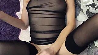 what's this skinny milf wife doing in her homemade video with her big ass and monster cock?