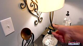 horny brunette shelly, do you want to see her rub shaved pussy and swallow cum?