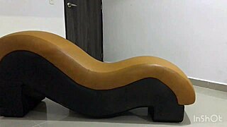 Slender sexy Nora gets fucked hard by boyfriend's friend on kamasutra chair.