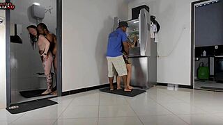 Watching mom fuck stepdad in kitchen, then giving ass to half brother in bathroom