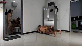 Watching mom fuck stepdad in kitchen, then giving ass to half brother in bathroom