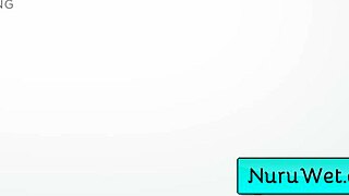 sexy brunette masseuse gives handjob to black client