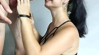 I watched my hot girlfriend give a deep blowjob to Wellington Prado's big cock and he came on her tits.