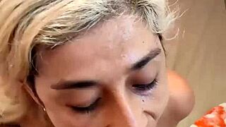 Slut spreads wet ass for intense anal blowjob and facial cumshot