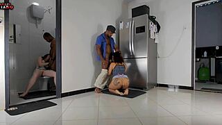 Watching mom fuck stepdad in kitchen, then giving ass to half brother in bathroom