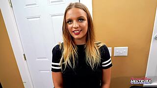 Skinny Brunette Stella 2 Sucks Hard Boner to Eat Cum