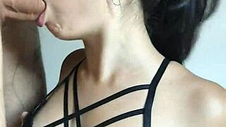 I watched my hot girlfriend give a deep blowjob to Wellington Prado's big cock and he came on her tits.