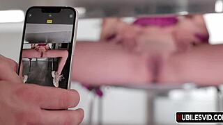 The shy pornstar princess started with passionate kissing, then took the big hard cock deep in her tiny pussy and throat, finally filling her with cum.