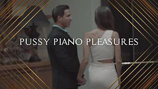 Alexis James teases her tight pussy while playing piano. Her petite frame drives wild desires.