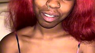 Redhead Ebony Slim Girl Sucks Big Black Cock in Dorm Close-Up