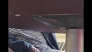 Caught filming ebony granny wife's wet pussy under skirt