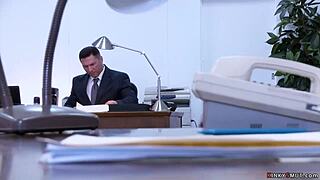 Busty blonde secretary undergoes bdsm training session