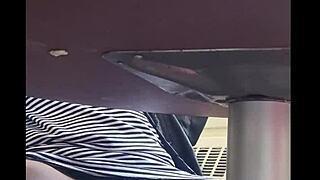 Caught filming ebony granny wife's wet pussy under skirt