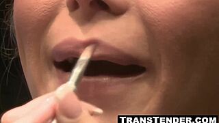 Hunky black guy sucked by two shemales before hard fucking