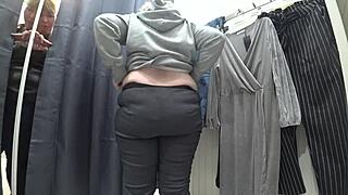 look at this plump russian milf's big ass and tits in hidden cam dressing room