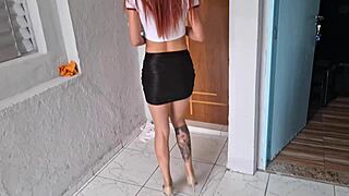 Perverted Grandma Welcomes Delivery Girl With Exposed Cock