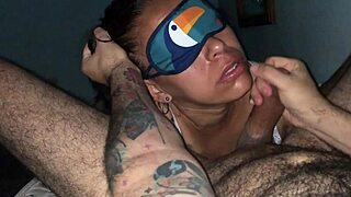 Cock Sucking Slut Blindfolded!