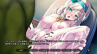 Bound women with big tits experience double penetration in bedroom.