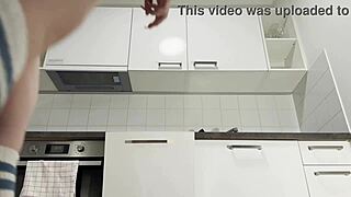 hot sexy all natural big tits braless wife goes no panties in kitchen