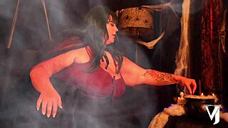 witchy halloween with brother love, curvy tits and big clit cum