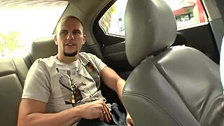 horny brunette sucks cock in car, gets dick in tight pussy