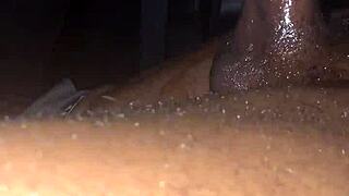 Jerking Off Big Black Cock In The Car Under The Moonlight, Feeling Intense Pleasure!