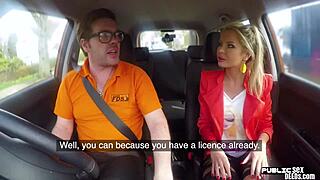 Busty euro publicly rides instructor on backseat