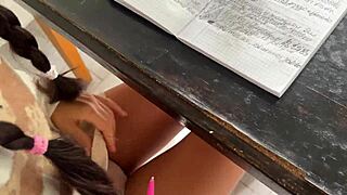 spanish teacher fucks me on the table during class