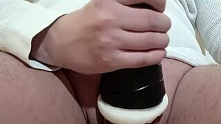 Tall Amateur Uses Fleshlight for Intense Close-Up Cumshot