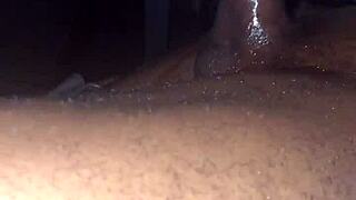 Jerking Off Big Black Cock In The Car Under The Moonlight, Feeling Intense Pleasure!