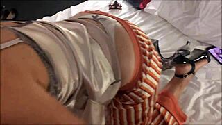 French amateur in satin lingerie engages in clothed sex with deepthroat and doggystyle