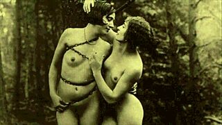 Vintage retro milf with hairy beaver gives blowjob in antique setting