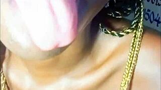 African teen 18+ shows off her phat cock sucking lips and drinks cum