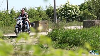 Czech Teen Rides Motorcycle Then Gets Bent Over For Cum In Mouth Fuck