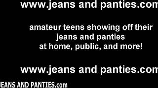 Tatiana strips tight jeans.