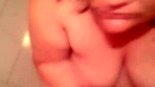 Hot bathtub blowjob and cum on boobs in bathroom