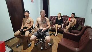 friends playing video game turn to sex