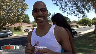 Ebony goddess with giant natural boobs gets hard fucked by monster cock.