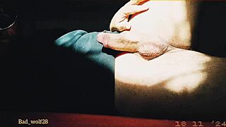 penis gets handjob at sunset by muscular bodybuilder