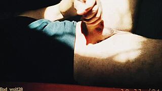 penis gets handjob at sunset by muscular bodybuilder